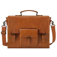 Leather Messenger Bag for Men 15.6 Inch Waterproof Vintage Leather Laptop Bri... picture
