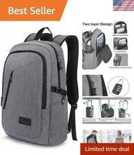 Versatile Grey Anti-Theft Laptop Backpack for Business Travel - 10 Pockets picture