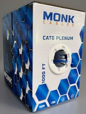 Monk Cables Cat6 Plenum CMP Rated Jacket 1000ft UTP 550MHz 23AWG Ethernet Blue picture