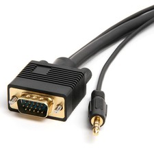 25FT SVGA Cable 3.5mm+VGA Male to Male Monitor Cord PC Aux Audio Video PC TV picture