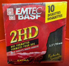 SEALED BASF 2HD DOS FORMATTED HIGH DENSITY 10 DISKETTES EXTRA NEW EMTEC picture
