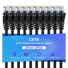 XANHAM Cat6 Ethernet Cable 10 Feet 10 Pack Network RJ45 Cat6 Internet Patch picture