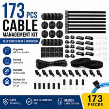 173PCS Cable Management Kit Wire Organizer Zip Ties Cord Holder Clips Adhesive picture