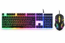 Gaming Keyboard Mouse RGB Combo Wired USB 7 Color Backlit Full Size Enhanced picture