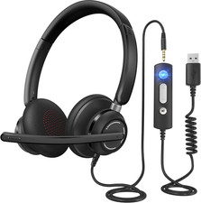 Wired Headphones with Microphone for PC, On-Ear Computer Laptop picture