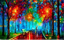 Landscape leonid afremov painting bench fall colorful Custom Gaming Mat Desk picture