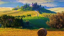 Landscape farm haystacks terraced field cottage tuscany Custom Gaming Mat Desk picture