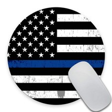 Round Gaming Pad Custom Design, Vintage Weathered Thin Blue Line Flag Law Enf... picture