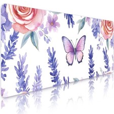 Bloss Butterflies + Flowers Desk Mat, Leather Desk Pad, Desk Matt for Desktop... picture