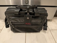 TUMI Black Slim Napa Leather Laptop Multi Pocket Briefcase Bag picture