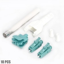 10 Pcs LC/UPC Duplex Multi-Mode Fiber Optic Optical Connector OM3 Aqua/White picture