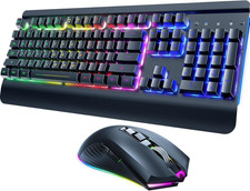 RisoPhy Wireless Gaming Keyboard and Mouse Combo, Metal Panel, 7 Color Backlits, picture