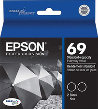 New Genuine Epson 69 Black 2PK Ink Cartridges WorkForce 1100 WorkForce 40 picture