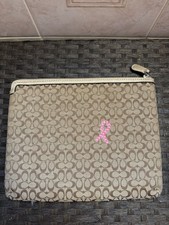 Coach Signature Canvas Tablet Sleeve Case Beige Tan with Pink Interior 11 x 9 picture