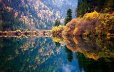 Landscape nature blue reflection fall forest lake Custom Gaming Mat Desk picture