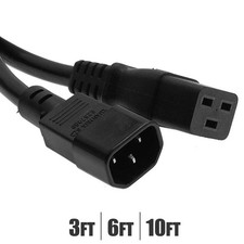3ft C14 to C19 14/3 Gauge 3 Prong Power Adapter Cable/Cord 10Amp 125V SJT Black  picture