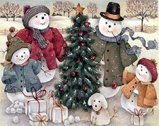 SNOWMAN FAMILY CHRISTMAS TREE AND PRESENTS  COMPUTER MOUSE PAD 9 X 7  picture