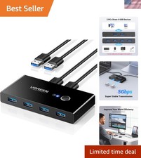 Compact USB 3.0 Switch with LED for 2 PC Sharing - 4 Ports & Cables Included picture