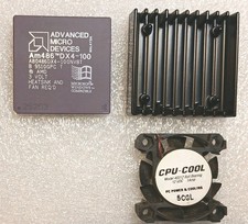 Vintage AMD Am486 DX4-100 CPU - A80486DX4-100NV8T Socket 3 w/ Heatsink & Fan picture