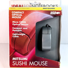 RARE Mitsumi Sushi Mouse Small Corded 2-Button USB Vintage Sensor Prism LED 2.8