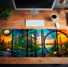 Futuristic Deskmat - Aesthetic Mouse Pad, Panorama Painting, Large Murals. picture