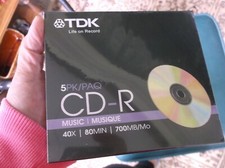 TDK CD-R 5 pack 80 Minute 700MB Sealed Recordable Disks picture