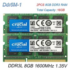 16GB (2x8GB) Crucial DDR3L 1600MHz 1.35V PC3L-12800 Laptop Memory SO-DIMM RAM picture