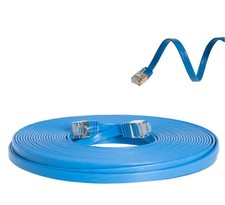 CAT7 Ultra Slim Flat SFTP Ethernet Patch 25FT Cable 10Gbps LAN Network Cord Blue picture