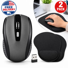 3in1 Wireless Mouse USB Receiver Ergonomic Mouse Pad 2 Pack PC Laptop Set Kit US picture