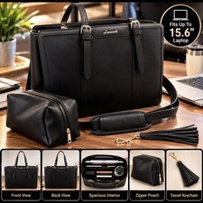 LOVEVOOK Black 15.6” Laptop Tote Bag w/ Shoulder Strap Pouch & Tassel NWT picture