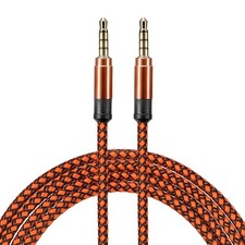 2Pcs Aux Cable 3.5mm Male to Male Nylon Braided 10Ft Auxiliary Cord Orange picture
