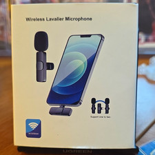 Wireless Clip-On Lavalier Microphone 2pcs Plug & Play for iPhone, Black picture