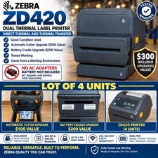 Zebra ZD 420 Printer BT/WiFi 300dpi  “ Lot of 4” With Cutter/ Battery Cradle picture