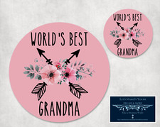 WORLD'S BEST GRANDMA - CUSTOM ROUND PC MOUSEPAD DESK MAT & COASTER 2 pc GIFT SET picture