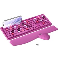 MPTOG Colorful Wireless Computer Keyboard and Mouse Combo with Phone Holder, ... picture
