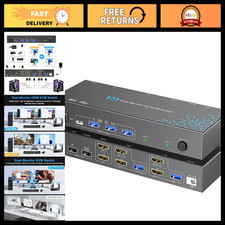 Dual Monitor KVM Switch 2 Ports for 2 PCs, HDMI 8K 60Hz, 4K 120Hz, USB 3.0 Hub picture