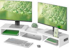 Dual Monitor Stand Riser with Smartphone Holder, Adjustable Length & Swivel Angl picture