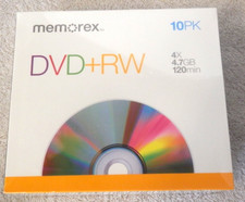 Brand New/Still Sealed 10 pk Memorex DVD+RW 4X 4.7 GB 120 min DVDs picture