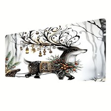 A Modern Art Mouse Pad Featuring a Black And White Deer Design, Decorated in a picture