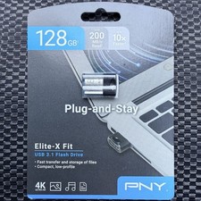 PNY 128GB Elite-X Fit USB 3.1 Flash Drive 200MB/s 4K Ultra HD Silver New Sealed picture