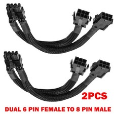 2Pack Dual 6 Pin Female to 8 Pin Male GPU Adapter Cable Braided Sleeved 20cm NEW picture