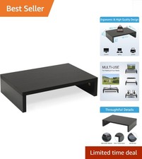 Elegant Black Monitor Stand Riser - Ergonomic Desk Organizer for Home Office picture