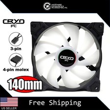 140mm x 25mm PC Cooling Case Fan 3pin + 4pin Molex, Black w/ White Blades picture