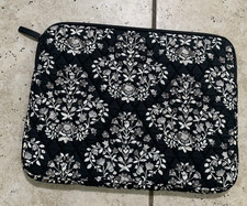 Vera Bradley Padded Zip Quilted Laptop Sleeve Case Black White Floral 14