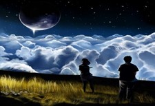 Landscape sky clouds night dark anime girls planet Custom Gaming Mat Desk picture