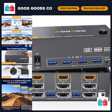 8K 60Hz KVM Switch for 3 Monitors, 2 PCs, USB 3.0, Wired Remote & Power Adapter picture