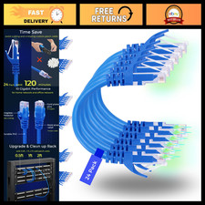 24 Pack 3ft Cat6 Ethernet Patch Cables - 10G Support, Flexible Gold Plated Blue picture