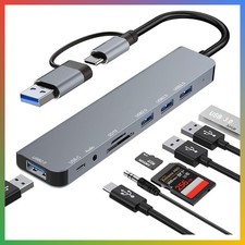 USB C Hub 8 Port USB 3.0 TF SD Card Reader Audio Grey picture