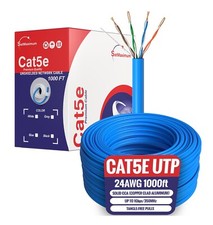 1000ft CAT5e UTP Ethernet Network Cable 24AWG RJ45 LAN CCA Solid Bulk Wire Blue picture