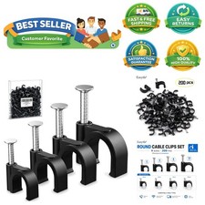 Black Cable Clips for Cords - 4/6/8/10mm, 200 Pcs for Versatile Use picture